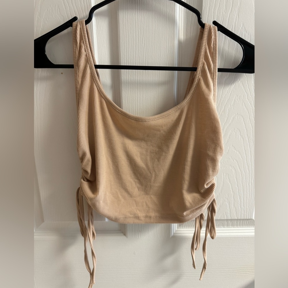 SHEIN Tan Ruched Crop Tank Top